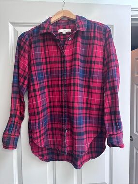 LOFT Women’s Red and Black Plaid Flannel Button Front Shirt